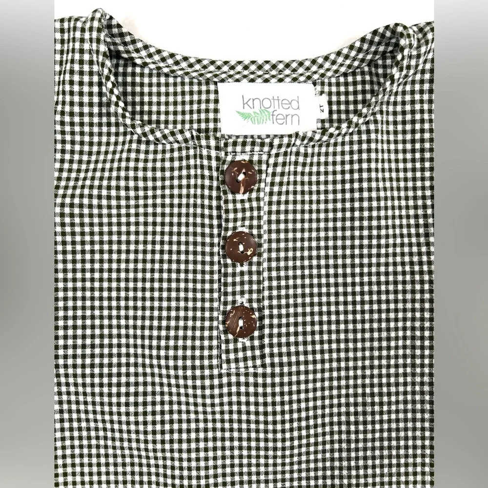KNOTTED FERN Toddler Girls Short Sleeve Tunic 2T Green Gingham‎ Neutral Fall